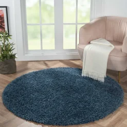 Dunkelblauer Shaggy Teppich Albert