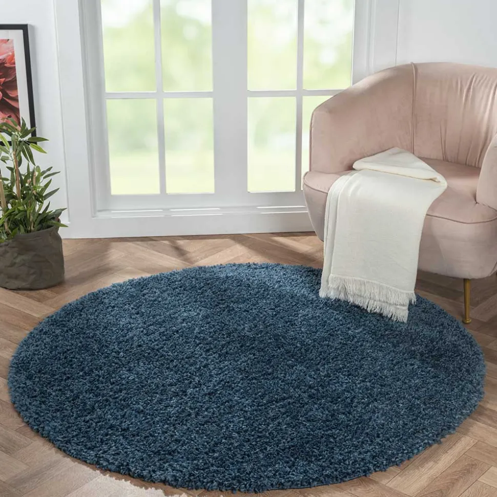 Dunkelblauer Shaggy Teppich Albert