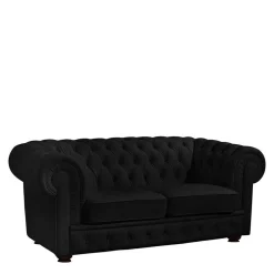 Schwarzes Chesterfield Ledersofa Vinzenzo