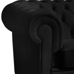 Schwarzes Chesterfield Ledersofa Vinzenzo